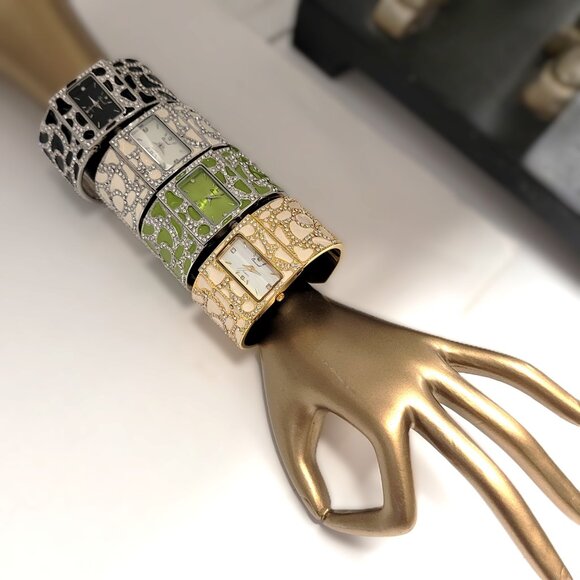 OSIROCK Sequin Green Sparkly Cuff Bangle Watch - Picture 3 of 14